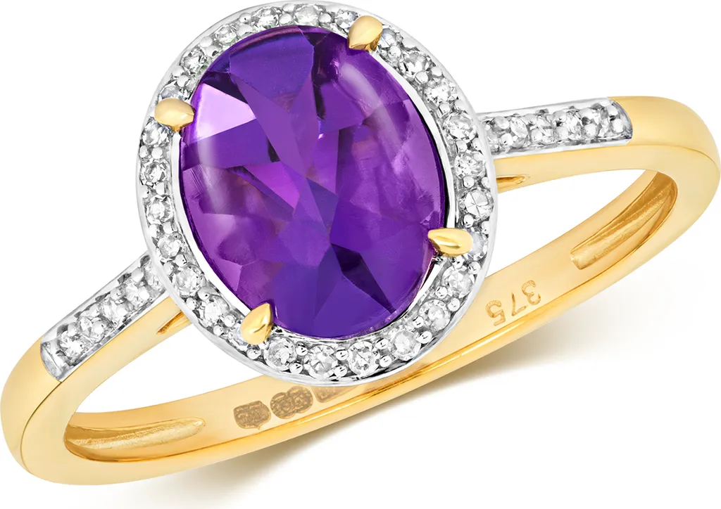 Bague Solitaire Améthyste et Diamants en Or Jaune pour Femme Taille 58
