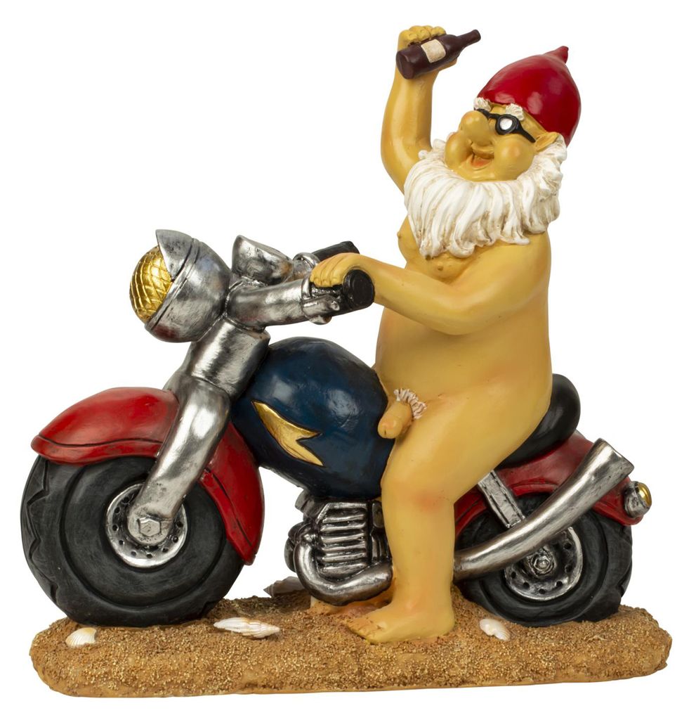 Gartenzwerg Statue Biker mit blankem Hintern - Polystone - Motorradfahrer - 32 x 32 cm