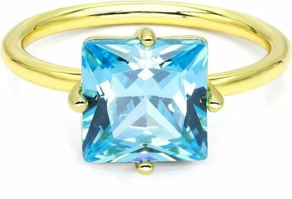 New Bling 9NB-0894-54 Anello in argento - Donna - Zirconi - Quadrato - 8 x 8 mm - Blu - Misura 54 - 1,76 mm - Argento - Placcato oro (placcato oro/oro su argento)
