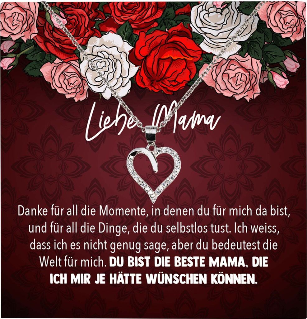 22Feels Echt Silber Halskette - Liebe Mama Geschenk Geburtstag Muttertag Mutter Schmuck Set für Frauen - Herz Anhänger, Karte