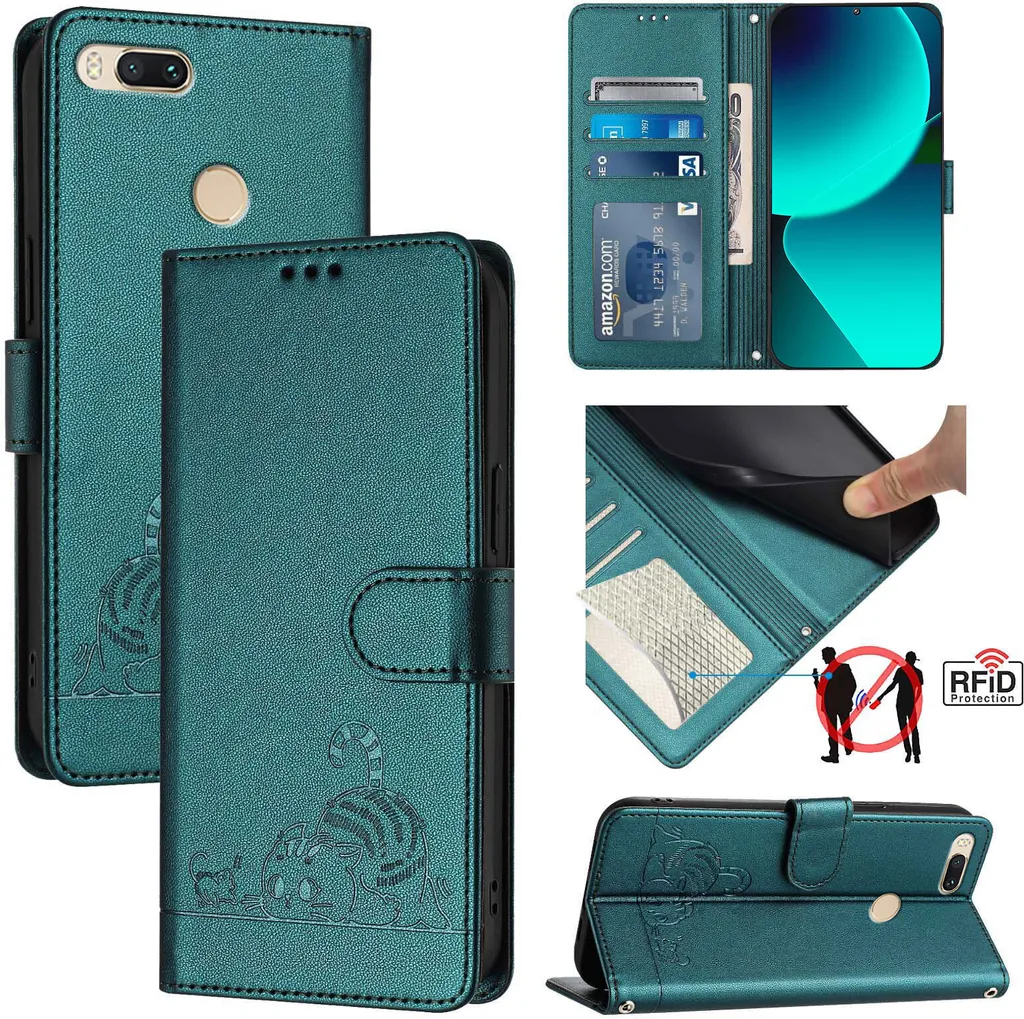 Cover Gatto Verde per Xiaomi Mi A1 / Mi 5X - Custodia Pelle Stand