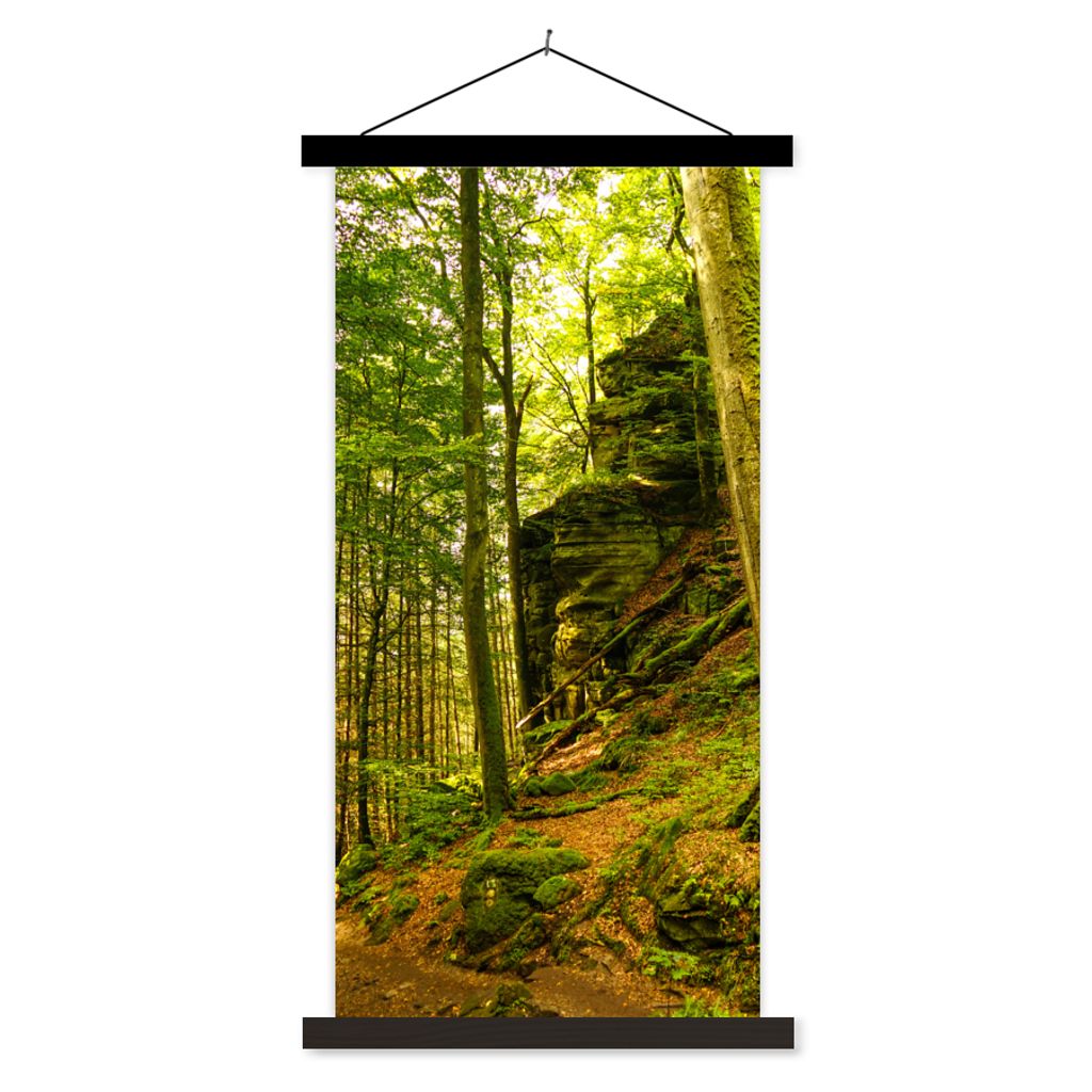 MuchoWow Textilposter Bäume - Stein - Wald - Natur - Pflanzen 90x180 cm mit schwarzem Rahmen - Dekoration Wohnzimmer