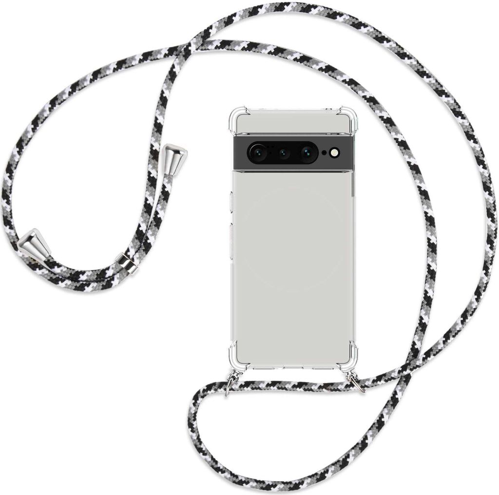 Handykette Backcover-Schutzhülle mit Band (Metall silberfarben) für Google Pixel 7 Pro - schwarz/grau/weiß