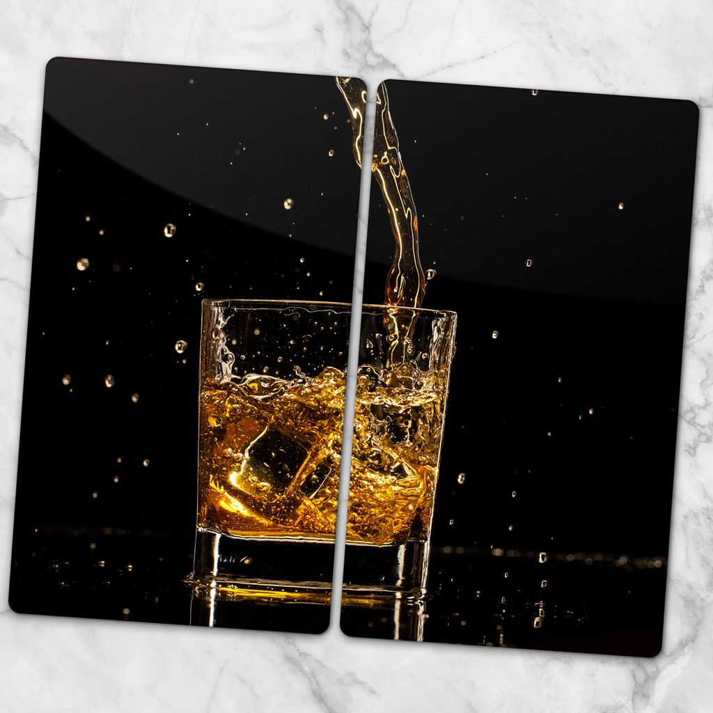 Glas-Herdabdeckplatten Glaskeramikkochfeld-Abdeckung Spritzschutz Glas 2x30x52 cm - Whiskey