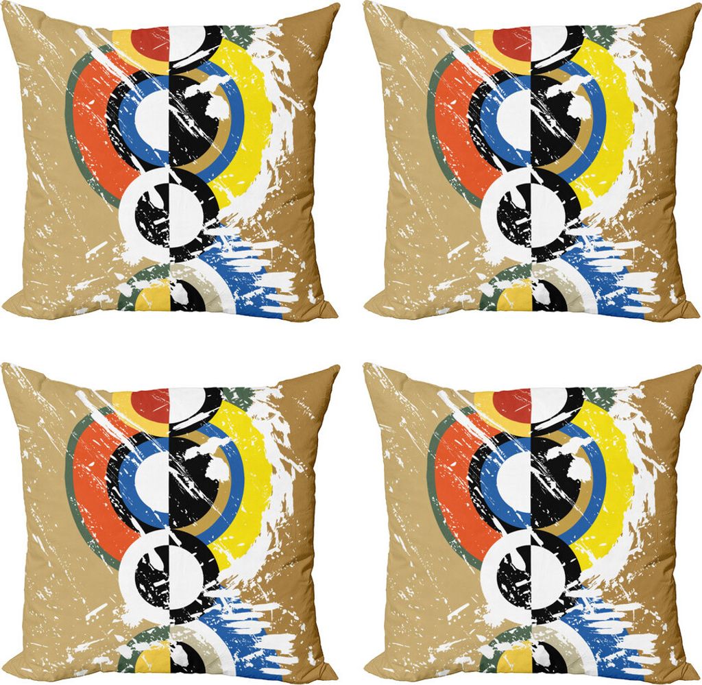 ABAKUHAUS Kunst Kissenbezug Set (4 Stück), Abstrakte geometrische Kreise, Moderner Doppelseitiger Digitaldruck, 50 cm x 50 cm, Mehrfarbig