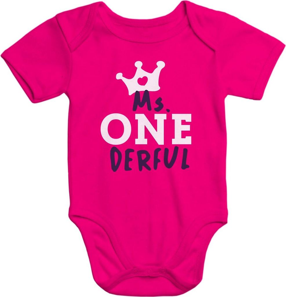Kurzarm Baby-Body Ms Onederful Geburtstag 1 Jahr Geschenk Baumwolle Moonworks pink 6-12 Monate