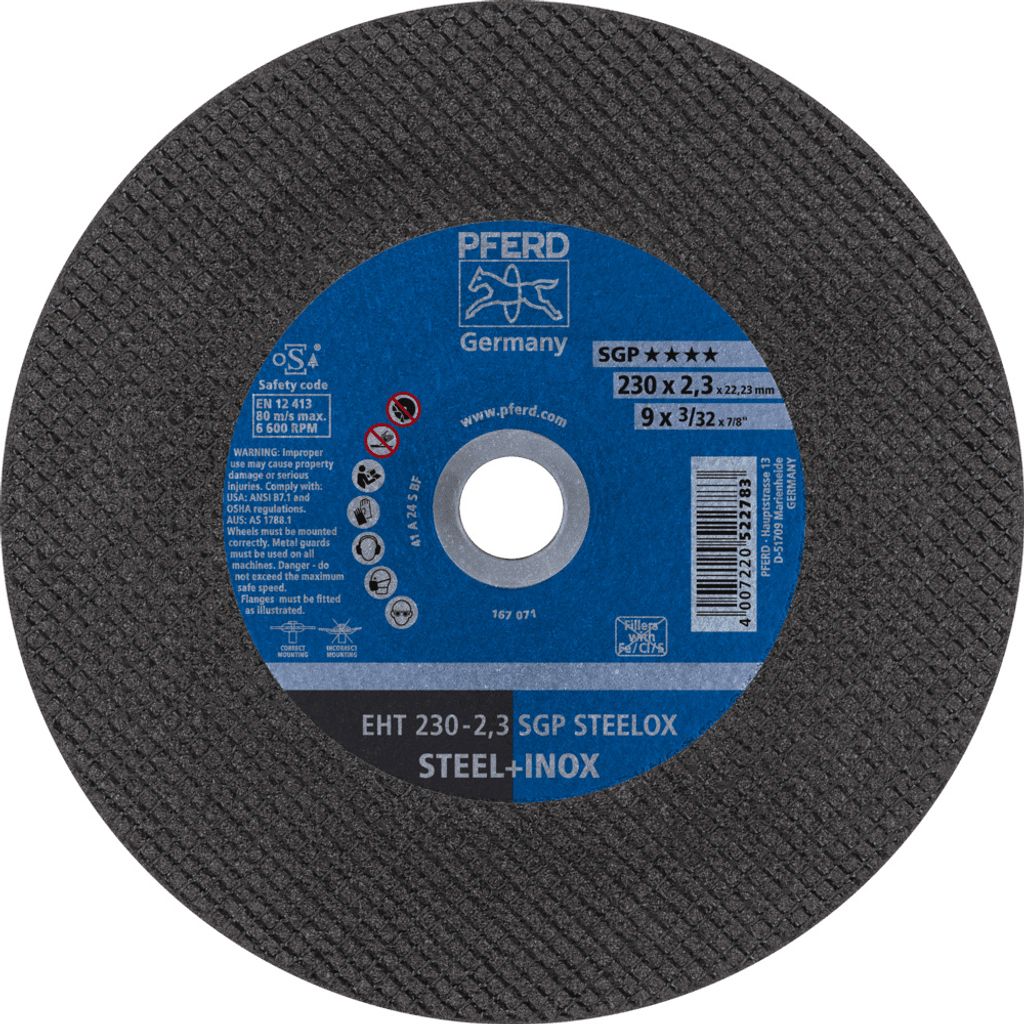 PFERD TOOLS Trennscheibe EHT 230x2,3x22,23 mm gerade Speziallinie SGP STEELOX für Stahl/Edelstahl