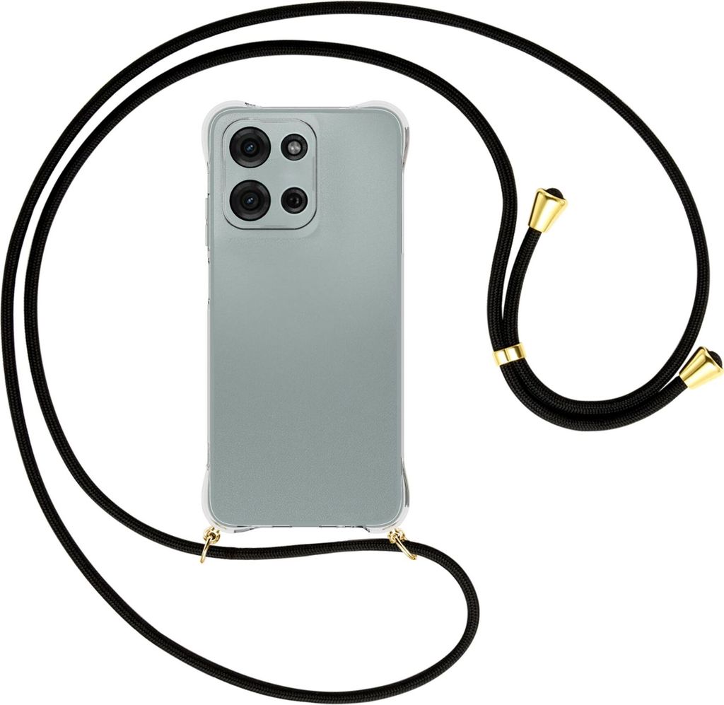 Handykette Backcover-Schutzhülle mit Band (Metall goldfarben) für Motorola Moto G Play 4G (2025) - schwarz