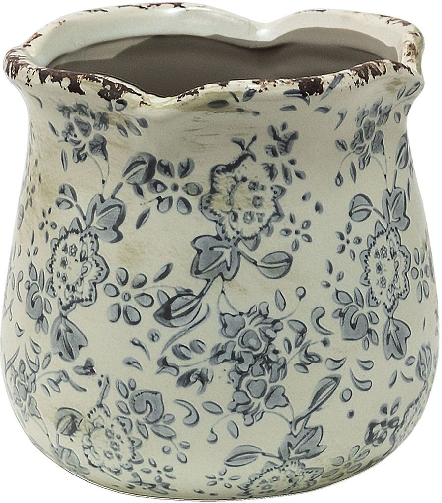 Clayre & Eef Blumentopf Ø 15x14 cm Grau Beige Keramik Blumen
