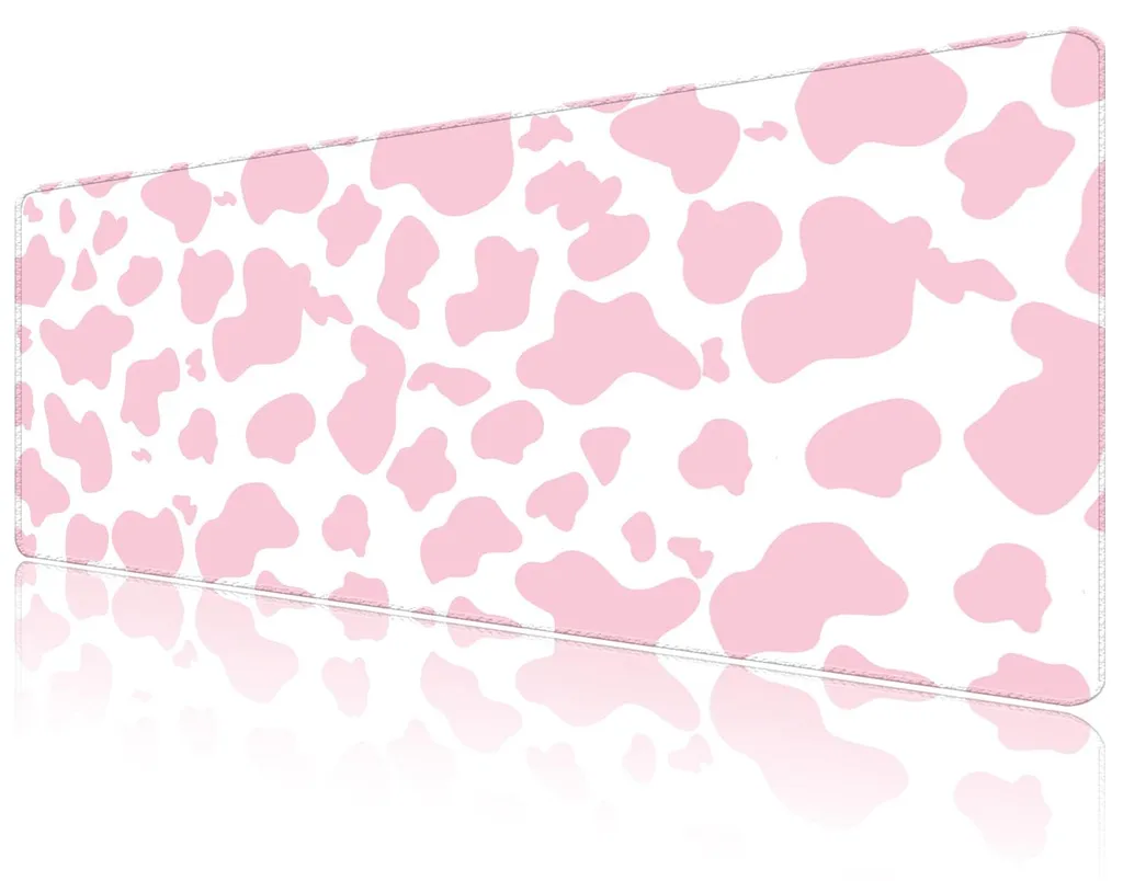 Tapis de souris gaming antidérapant 80x40cm rose et blanc G2-Pink Cow