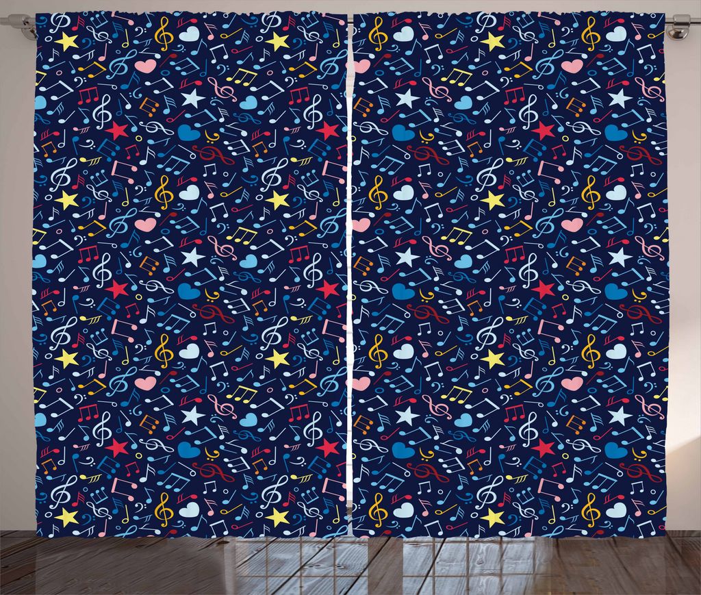 ABAKUHAUS Musik Rustikaler Gardine, Rhythmus in Meinem Herz Design, Schlafzimmer Kräuselband Vorhang mit Schlaufen und Haken, 280 x 225 cm, Mehrfa...