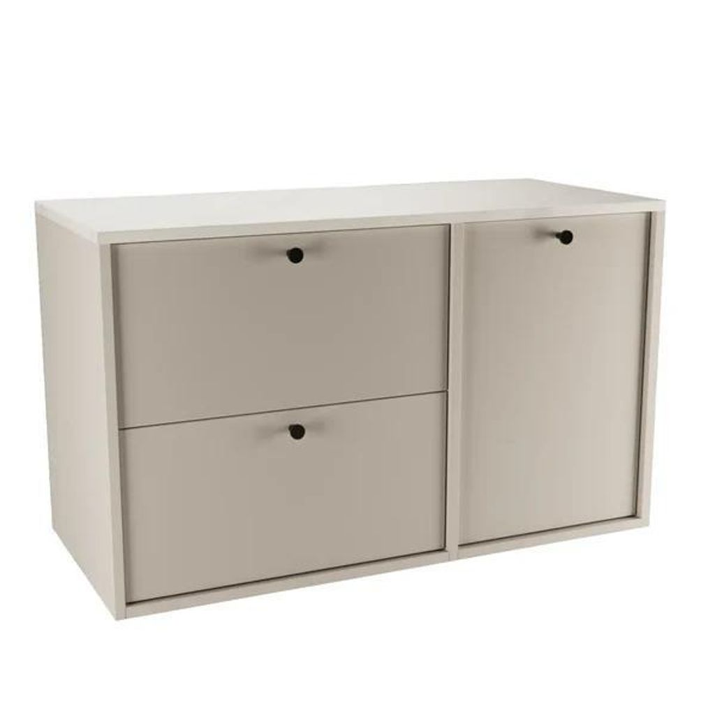 WENA Waschtischunterschrank 100 cm mit Wäschekorb gerade Fronten, Griffe aus Metall in der Farbe Schwarz Belino (Farbe: Kaschmir/Marmor Weiß)