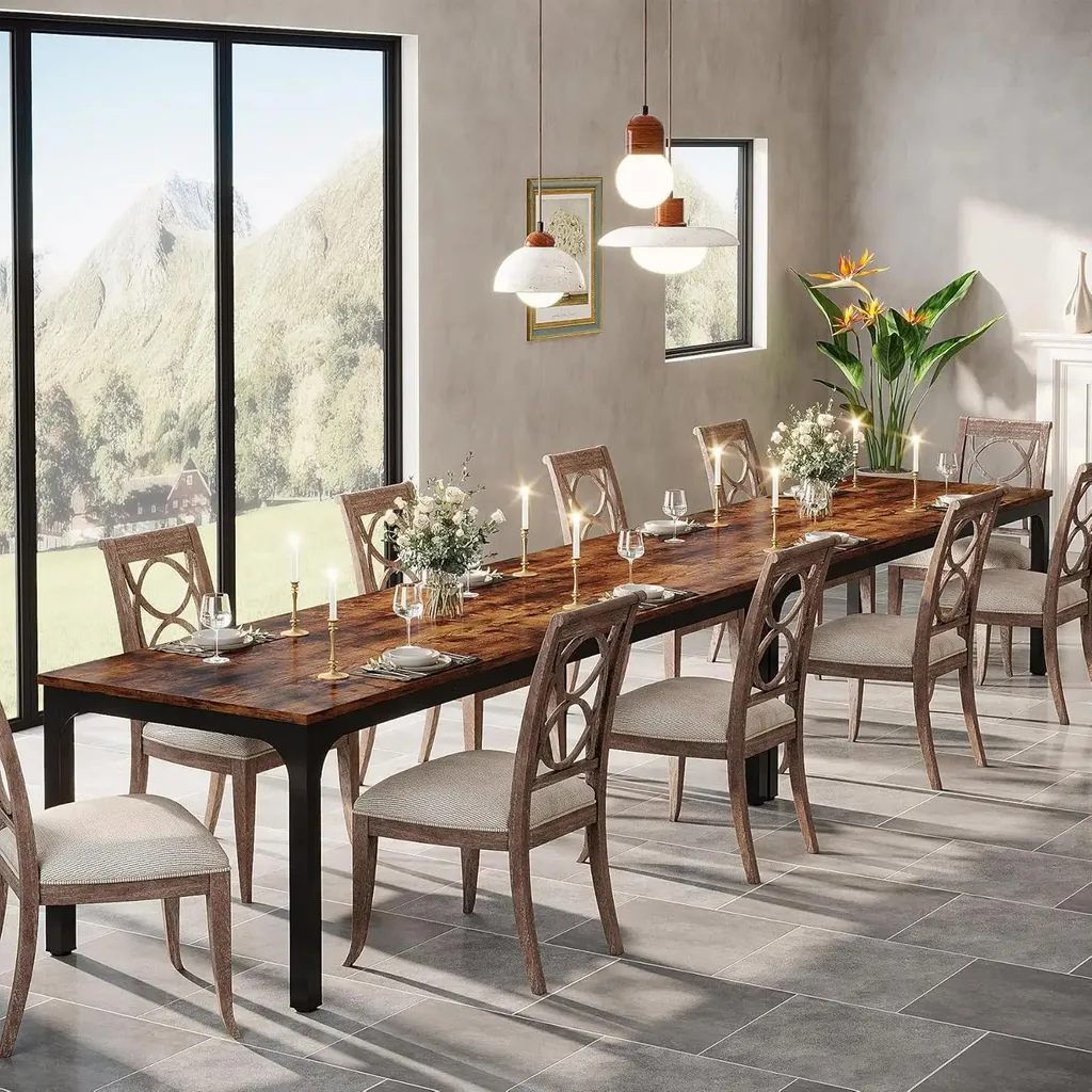 Table bois brun rustique 200 cm - Plateau stratifié robuste 8 places - 4