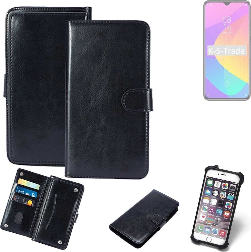K-S-Trade 360° Hülle kompatibel mit Xiaomi MI 9 Lite schwarz Kunstleder Case BookCase WalletCase Kunstlederederhülle Handyhülle, Rundumschutz