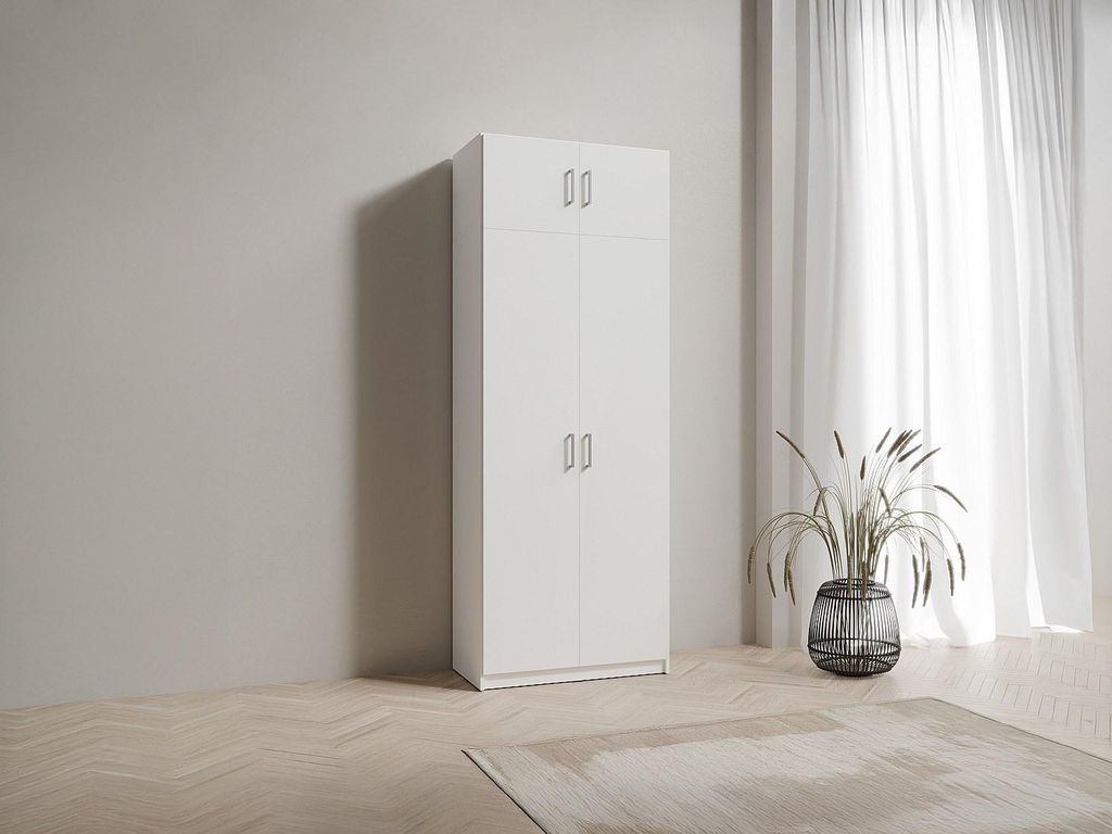 2-türiger Kleiderschrank - 92 cm breit - Weiß + Erweiterung - BELOMY