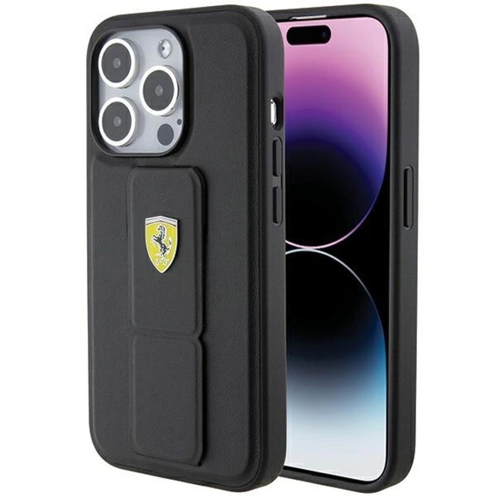Ferrari FEHCP15LGSPSIK iPhone 15 Pro 6.1" schwarz hardcase Grip Stand Metal Logo Schutzhülle