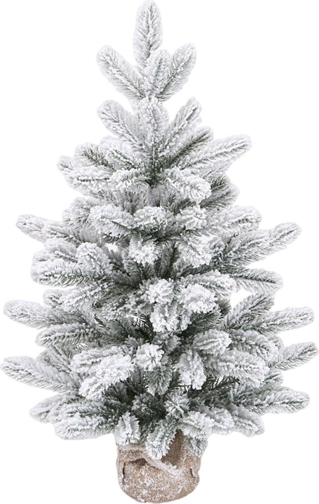 Künstlicher Mini-Weihnachtsbaum, kleine Kiefer mit Jute-Sockel, Tischdekoration, grün/schneebedeckt, für den Innenbereich