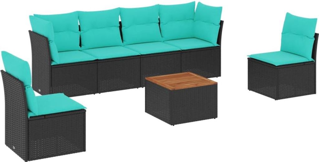 7-tlg. Garten-Sofagarnitur mit Kissen Schwarz Poly Rattan