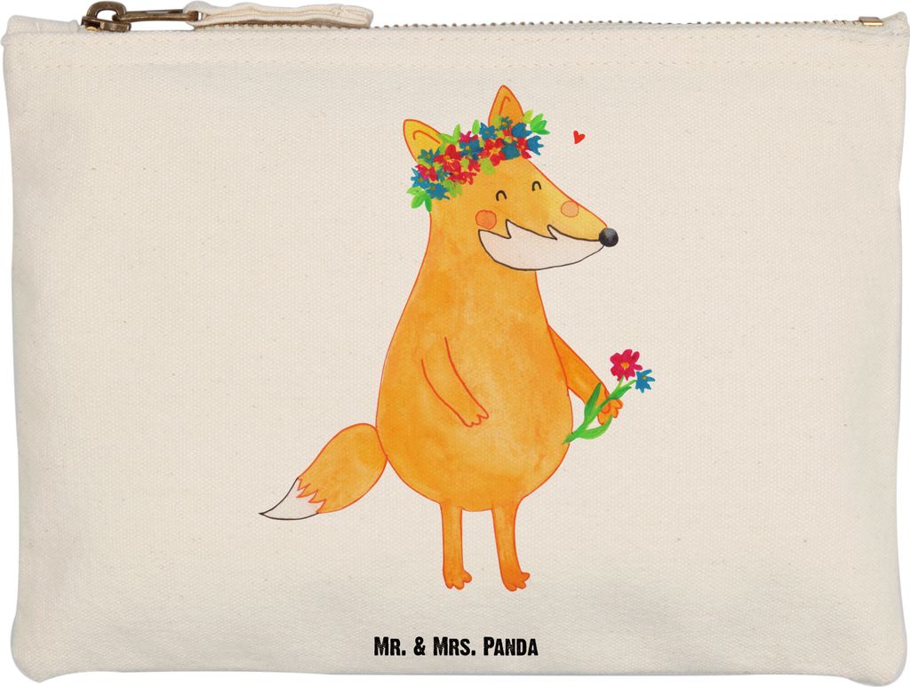 Mr. & Mrs. Panda Beauty Bag Fuchs Blumen Grösse XL Große - Weiß - Geschenk, Stoffbeutel, Boho, Pouch, Motivation, Liebe, tasche, Etui, Kosmetikt...
