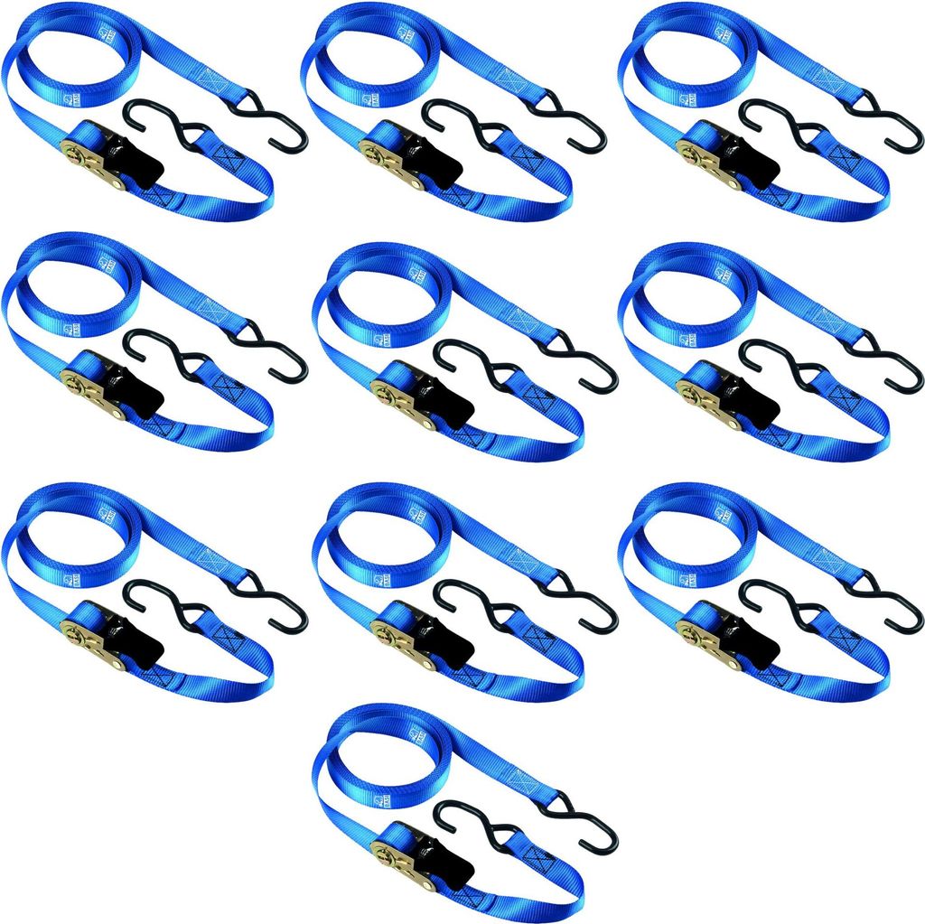 BASI - Spanngurt mit Ratsche und S-Haken 10er Set - SG 309 - Blau - Länge (5000 mm) - Breite (25 mm) - - Zurrkraft 250 kg - 10x0004-0309