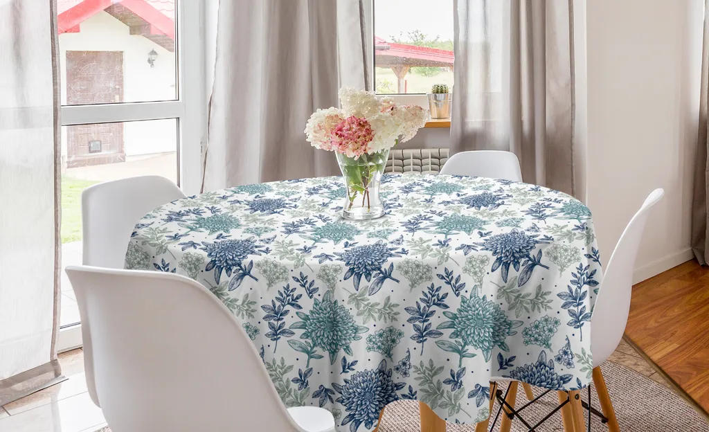 ABAKUHAUS Tovaglia rotonda con motivi floreali, motivi floreali lineari a pois, tovaglia circolare per sala da pranzo, decorazione per cucina, 150 cm, multicolore
