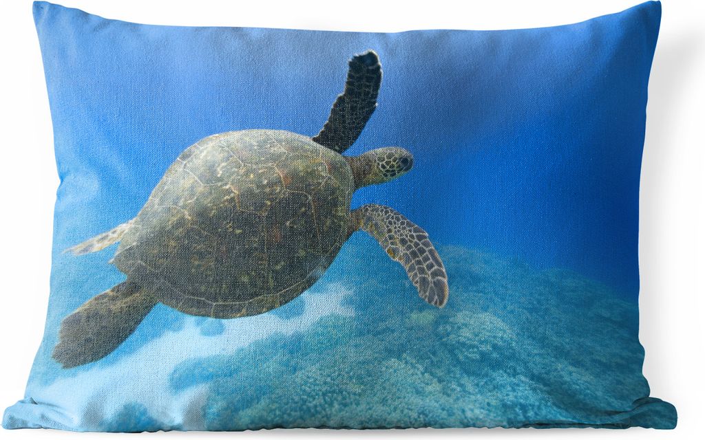 MuchoWow Outdoor Kissen - Grüne schwimmende Schildkröte Fotodruck - 50x30 cm - Wetterfest - Lounge Kissen - Sofa kissen - Wohnzimmer Dekoration