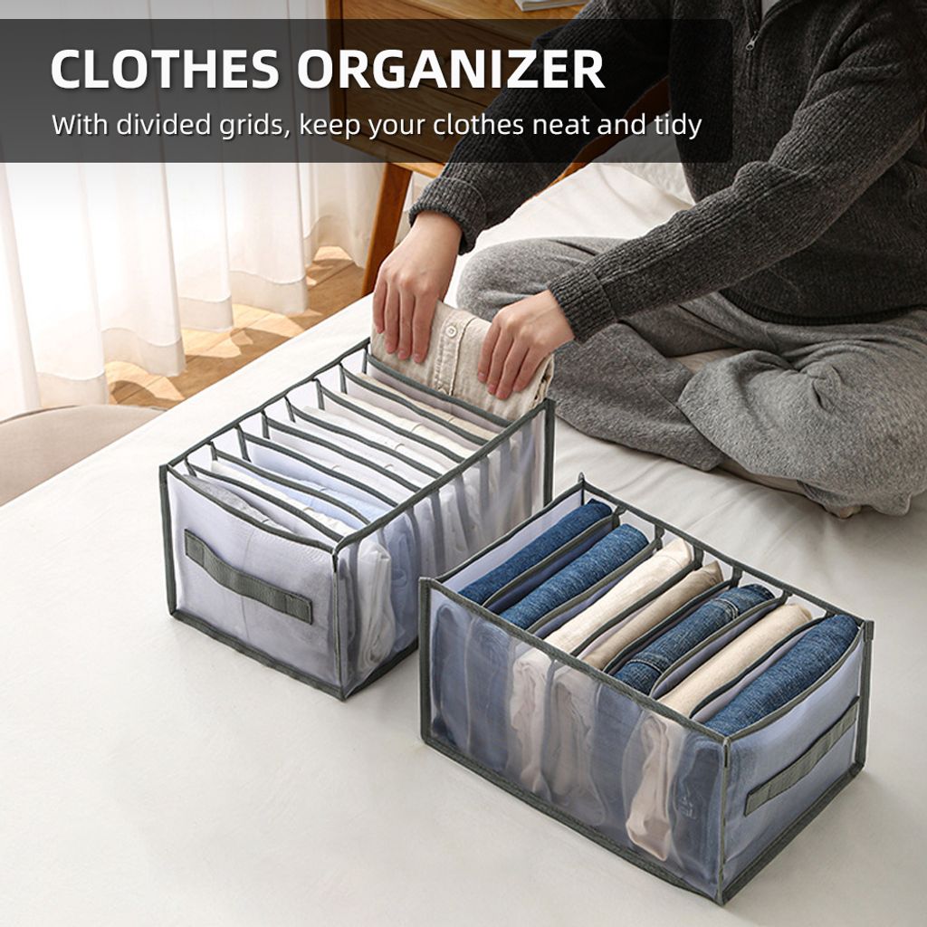 7 Gitter Fach Aufbewahrungsbox für Kleidung, Schubladen Kleider Organizer,  Faltbarer Kleiderschrank, Separate Kleiderbox, grau