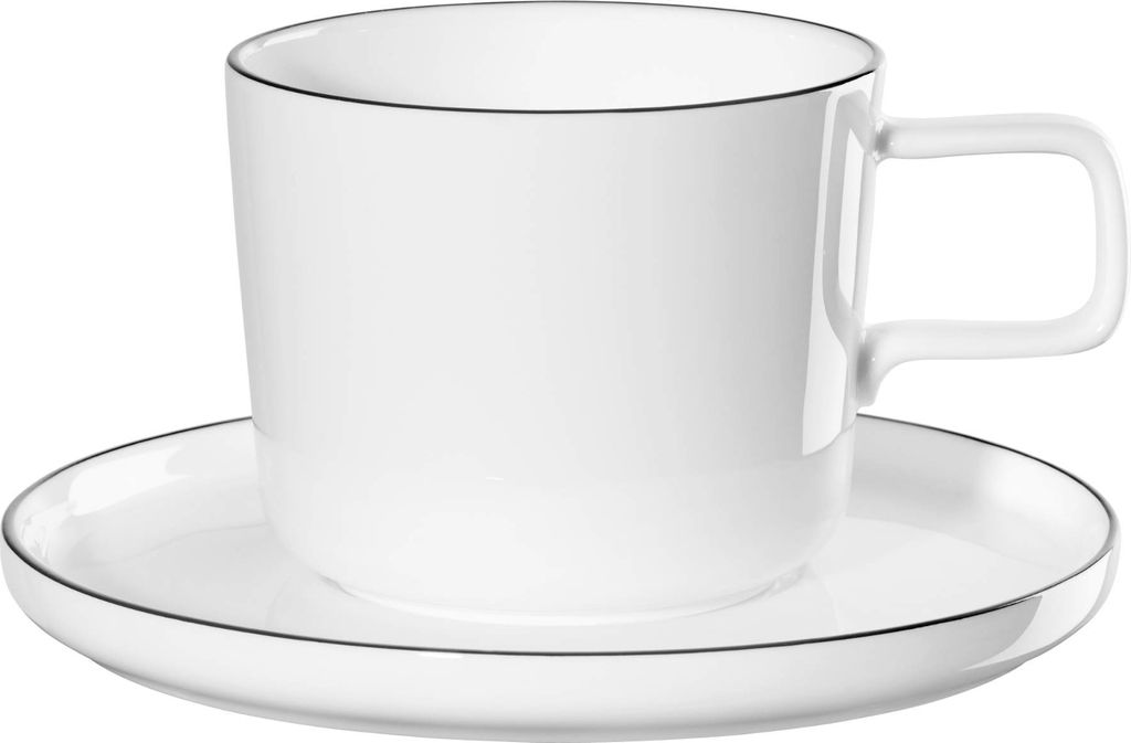 ASA Selection oco ligne noire Kaffeetasse mit Unterteller, Kaffeebecher, Teetasse, Kaffee Tasse, Tee, Fine Bone China, Weiß, 2029113