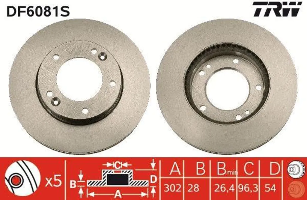 Disque de frein TRW DF6081S OE 517123E500 pour Kia Sorento I - Haute Qualité