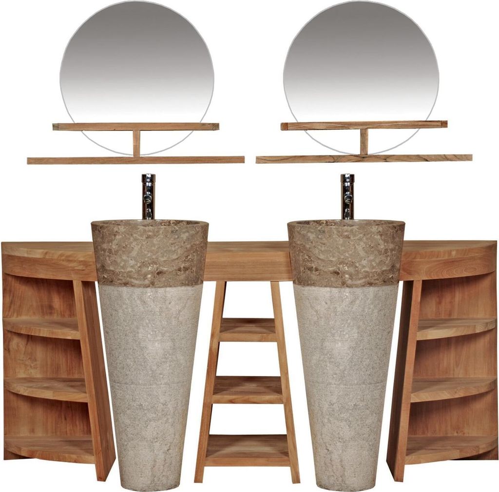 Teako Design Badmöbel Set Eda Teak Massivholz 180 cm mit Spiegel