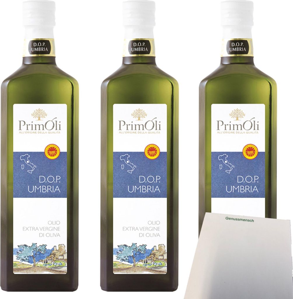 PrimOli Natives Olivenöl Umbria Colli Martani 3er Pack (3x500ml Flasche) + usy Block