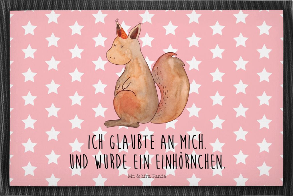 Mr. & Mrs. Panda fußmatte Einhorn Glauben 40 x 60 cm - Rot Pastell - Geschenk, Bodenvorleger, Schmutzfangmatte, Türvorleger, Eichhorn, Gummimatte...