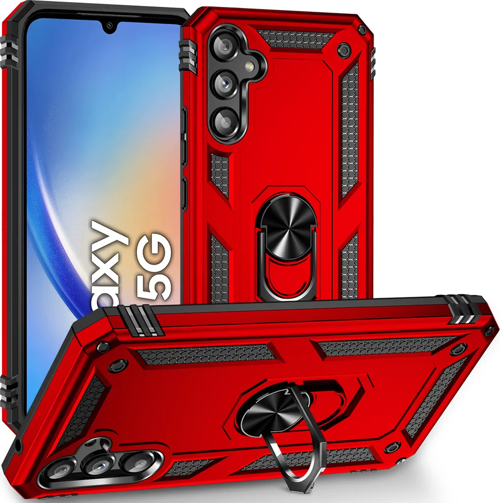 Custodia Professionale Samsung A34: Armatura Rossa con Ring Stand