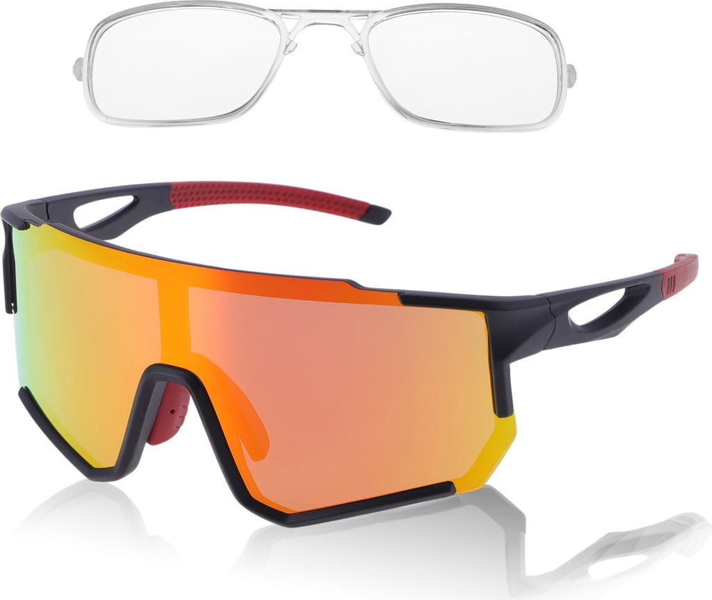 1 Set Motorradfahrbrille Blendfreie Tri-Acetyl-Cellulose PC UV400 Schutzbrille Rote Linse Schwarzer Rahmen