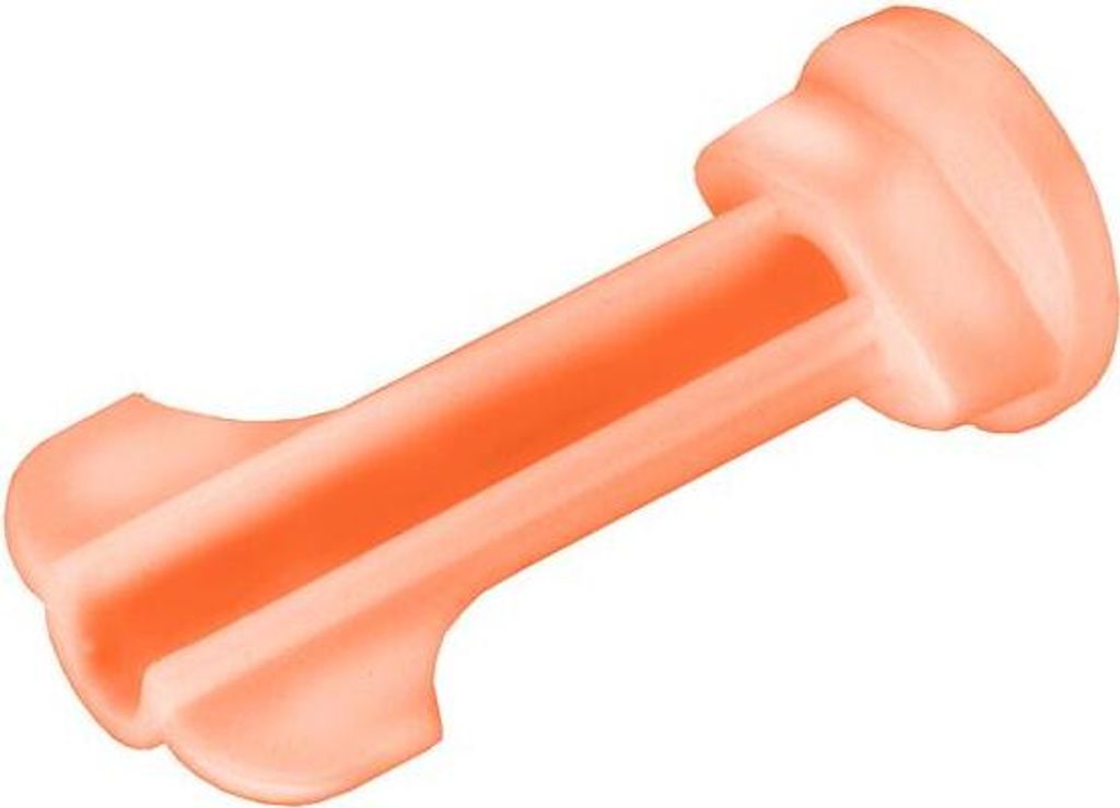 A single, orange plastic toilet seat mounting key is shown against a white background.