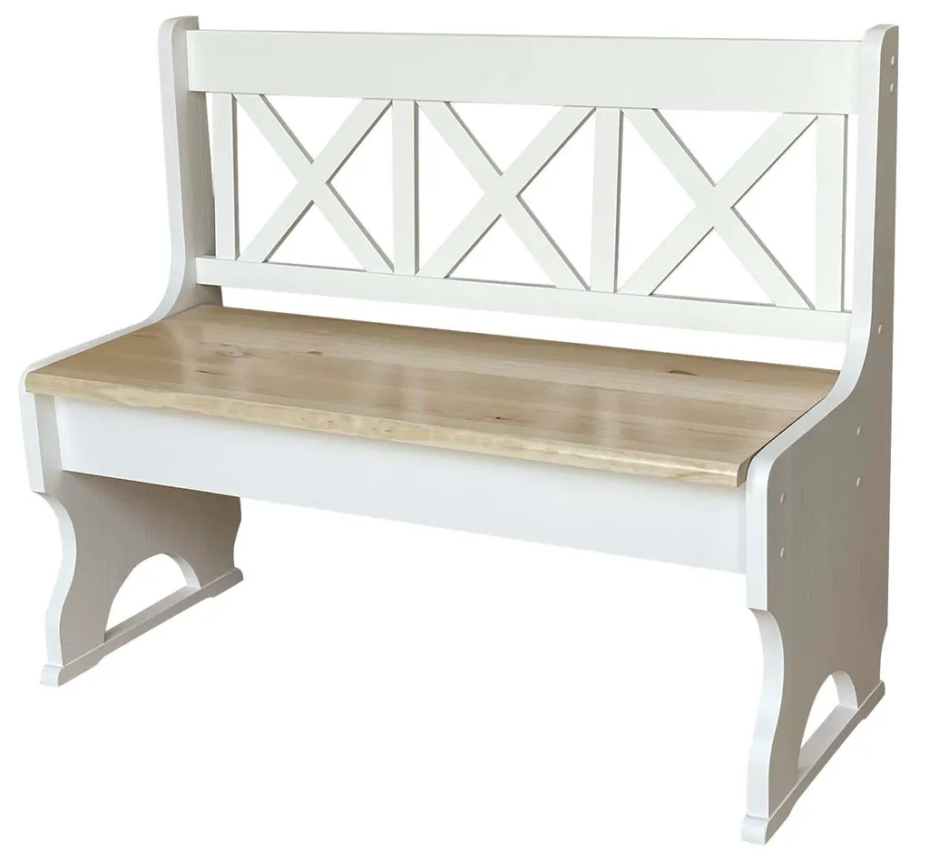 Banquette de table en bois blanc et naturel 105 cm avec dossier haut