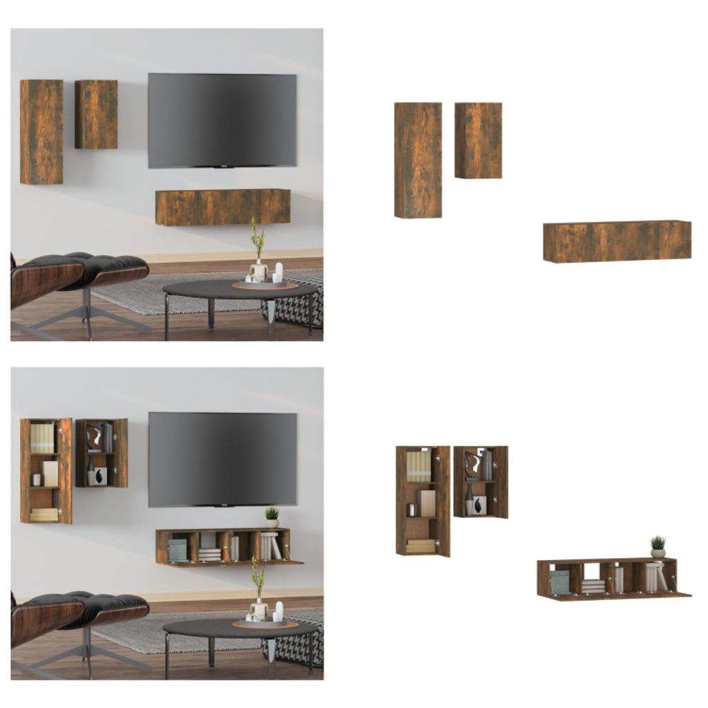 vidaXL 4 tlg. TV Schrank Set Räuchereiche Holzwerkstoff - TV-Schrank-Set - TV-Schrank-Sets - TV-Schrank-Set - Hifi-Schrank