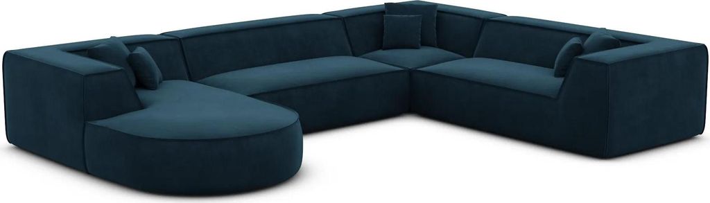 Samtstoff U-Form XXL Wohnlandschaft Liberia Mitternachtsblau Links
