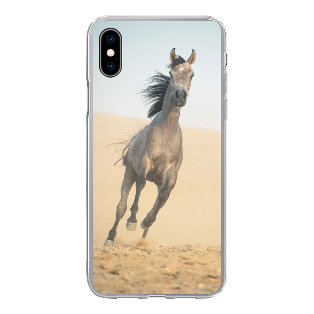 MuchoWow Handyhülle Schutzhülle Hülle für iPhone Xs Pferd - Sand - Wüste Silikon Softcase Handy Hülle - Handytasche