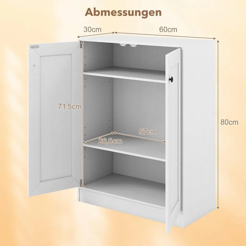 Buffet en bois blanc 60x30x80 cm avec étagères réglables - Rangement bas - 2