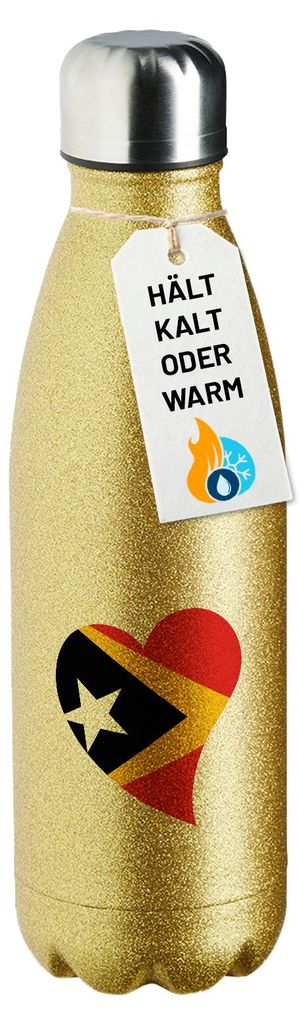 Huuraa Trinkflasche Osttimor Flagge Herz 500ml Gold Edelstahl Wasserflasche Trinkflasche Geschenkidee