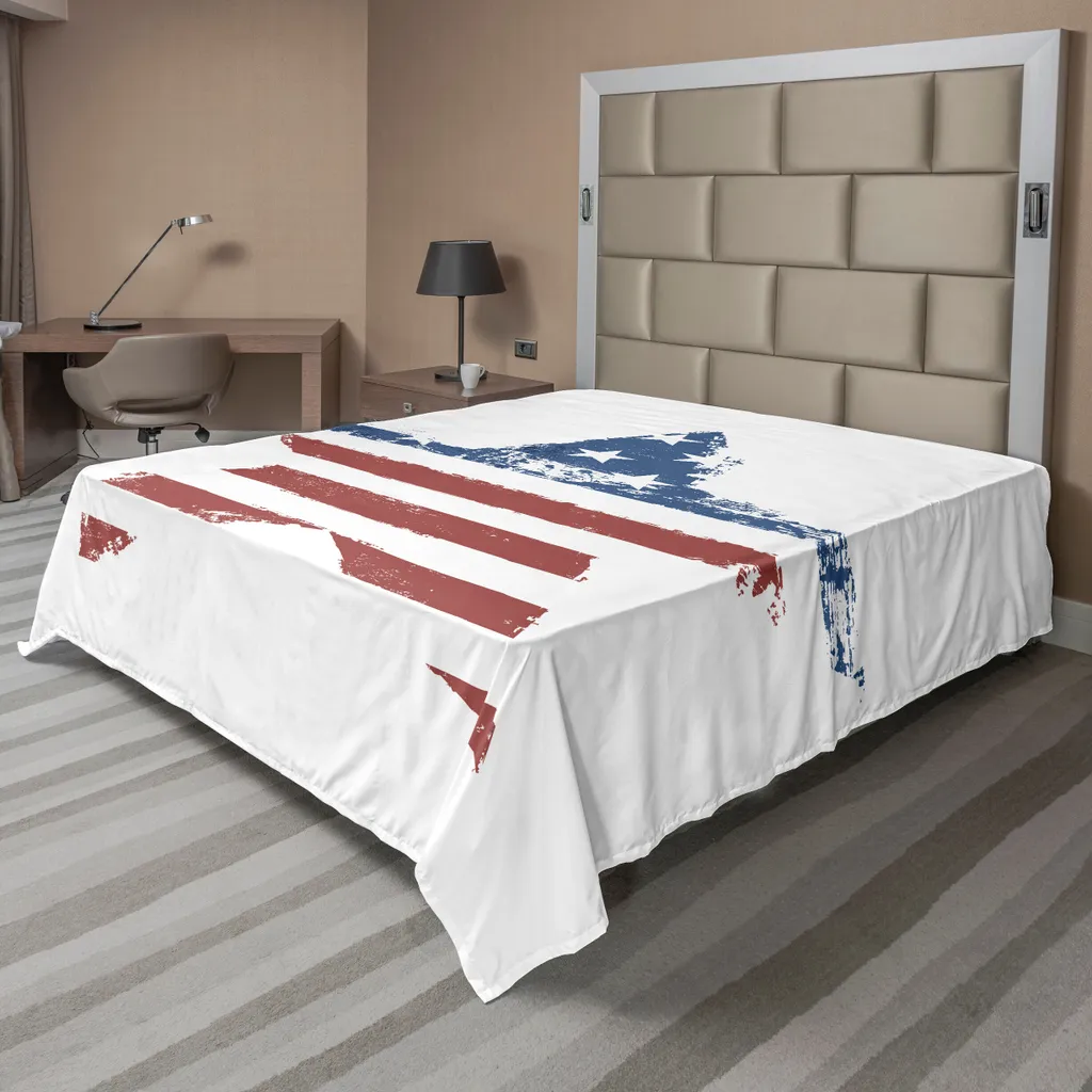 ABAKUHAUS Lenzuolo grunge, stampa bandiera americana con simbolo a forma di stella, emblema nazionale illustrato, lenzuolo morbido e confortevole per un letto decorativo, 1 pezzo, 275 cm x 260 cm, marrone