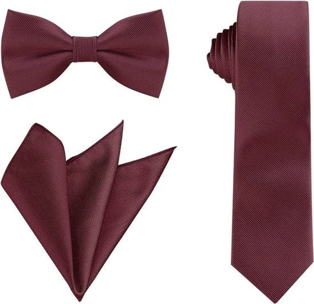 Set Nœud Papillon Carré Uni Satin avec Cravate - Finition Haut de Gamme