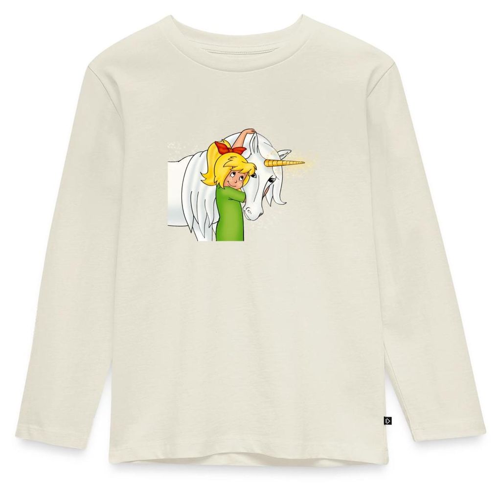 Spreadshirt Bibi Blocksberg Mit Einhorn Goldhörnchen Kinder Premium Langarmshirt, 98/104 (2 Jahre), Naturweiß