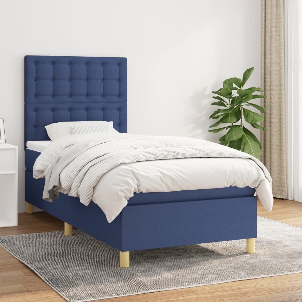 The Living Store Boxspringbett mit Matratze Blau 90x200 cm Stoff