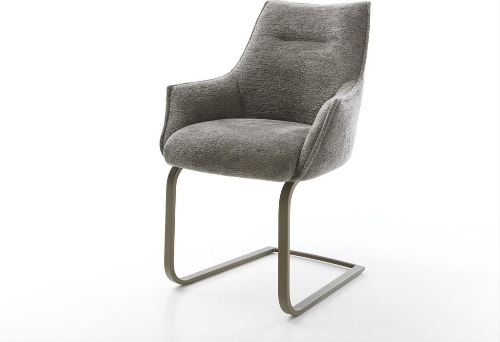 DELIFE Freischwinger Alja-Flex mit Armlehnen Bouclé Soft Schlamm Freischwinger flach Effektfinish Titan Taschenfederkern