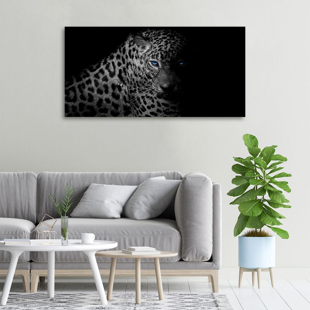Tulup Leinwandbild -100x50 cm - Wandkunst - Drucke auf Leinwand - Leinwanddruck - Tiere - Schwarzweiß - Leopard