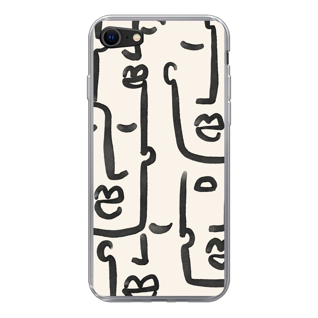 MuchoWow Handyhülle Schutzhülle Hülle für iPhone SE 2020 Muster - Abstrakt - Linienkunst Silikon Softcase Handy Hülle - Kartenbesitzer