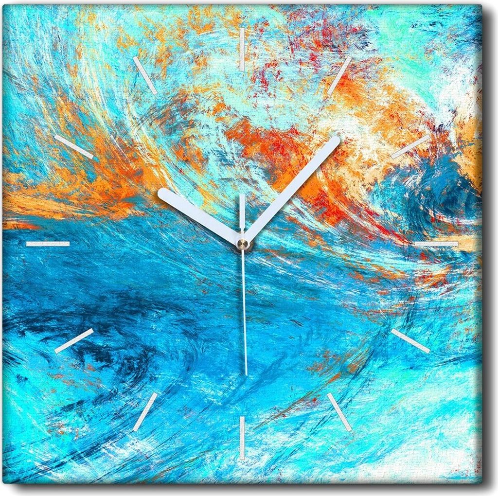 Coloray Uhr auf Leinwand 30x30 cm Wand Uhr Dekoration Wohnzimmer Segeltuch weiße Zeiger -Wellensee Abstraktion.