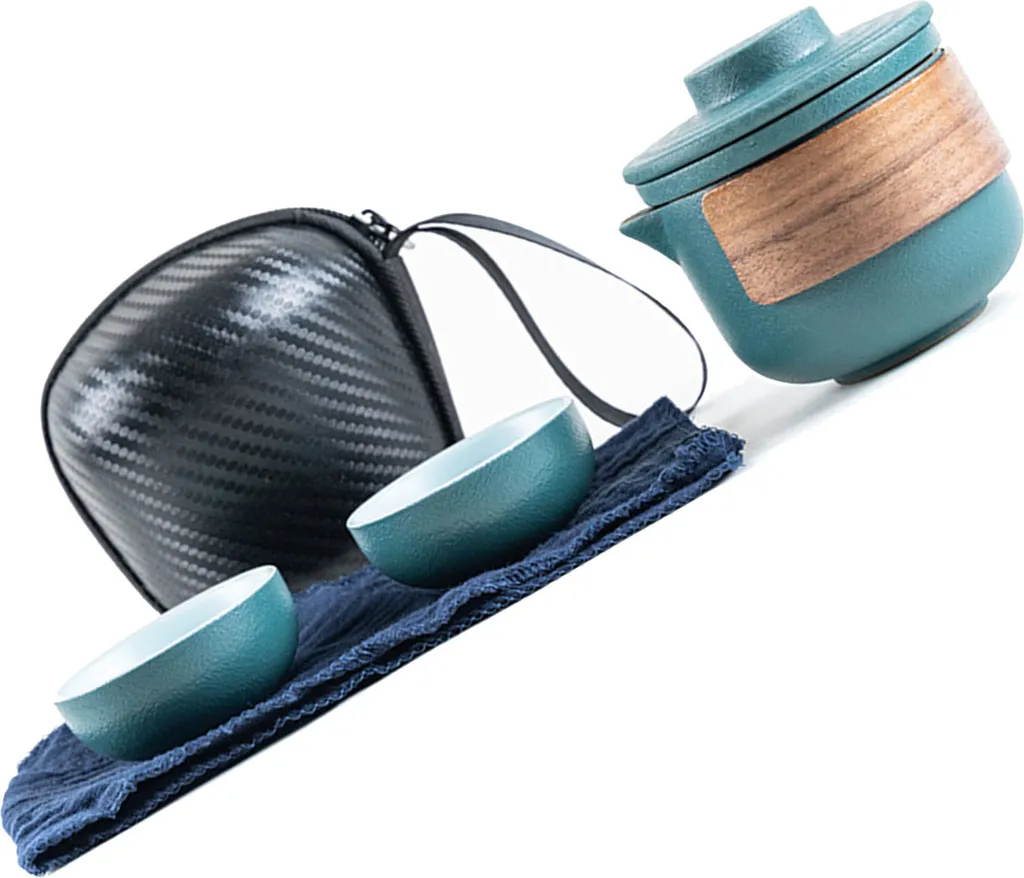 Mini service à thé portable vert, théière et tasses avec étui de voyage